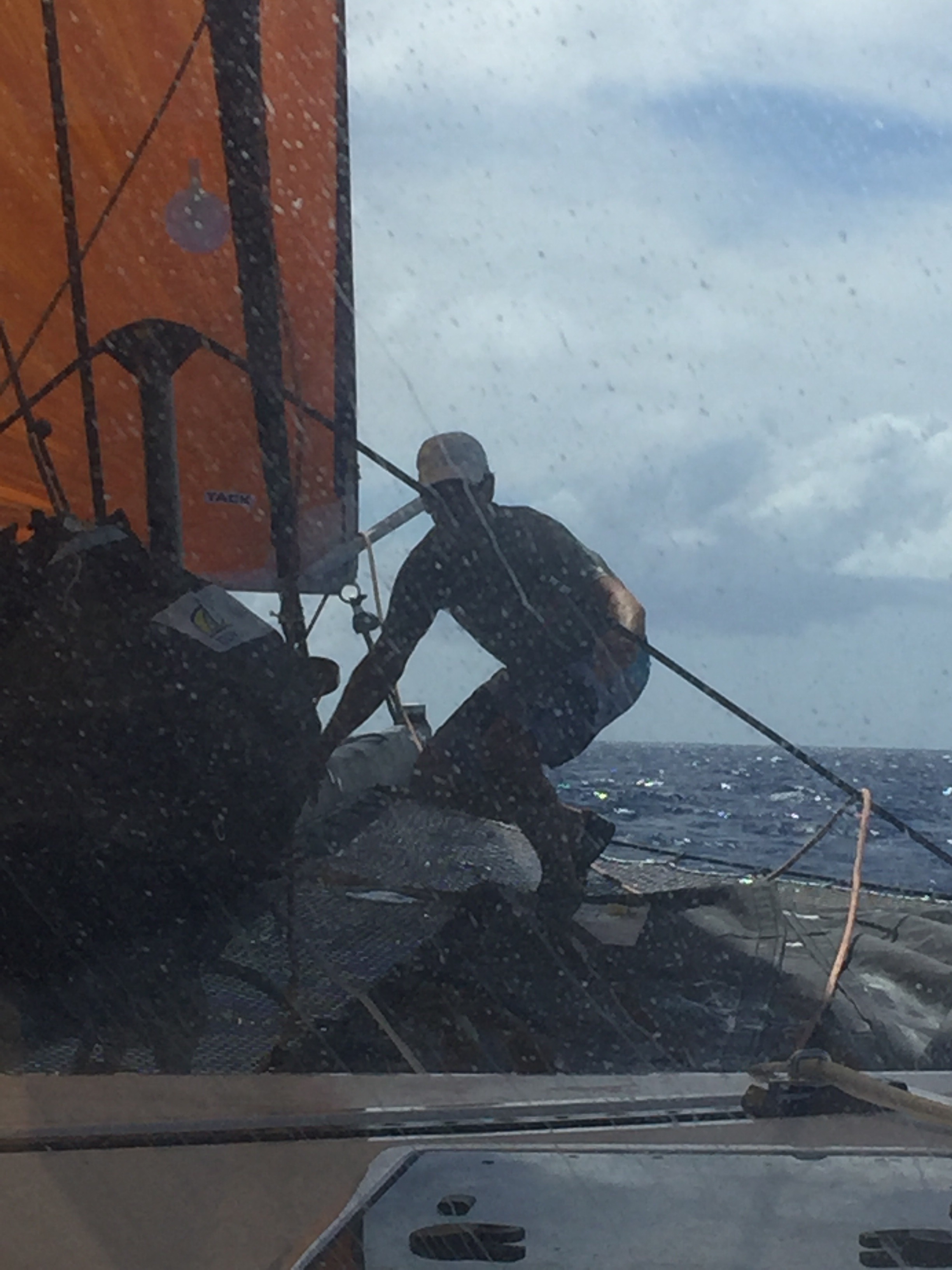 Matt preparing to change sails.