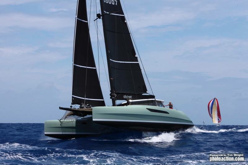 Thirst under sail, captured by Tim Wright during Antigua Race Week