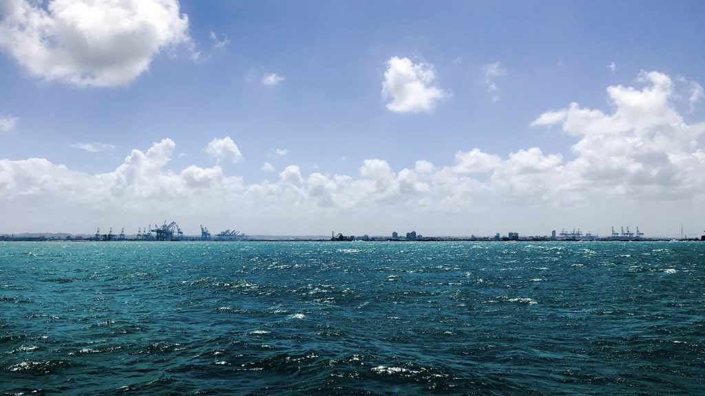 Cranes off the coast of Colon, Panama