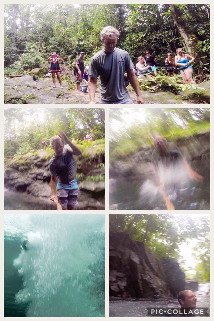 Matt leaping off the cliff with the GoPro.