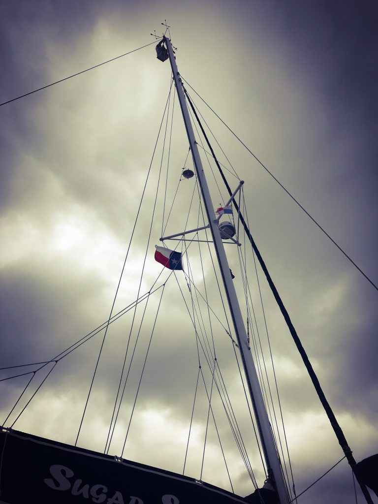 Matt up the top of our 70' mast.