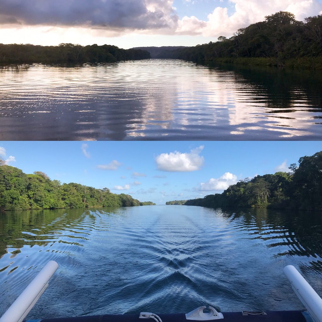 Sugar Shack cruising up the Rio Chagres River
