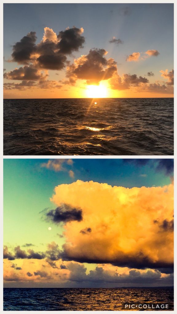 Sunset and Moonrise underway