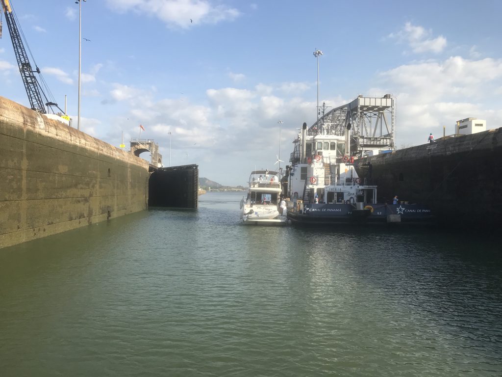 Last lock releasing us into the Pacific side of the canal