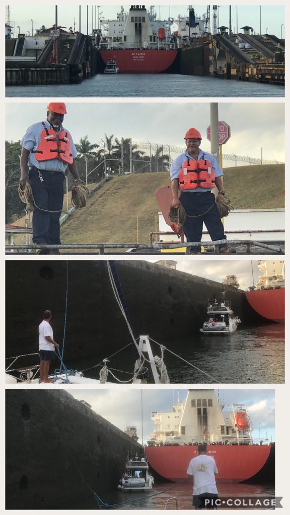 Line handlers at work in first three locks.