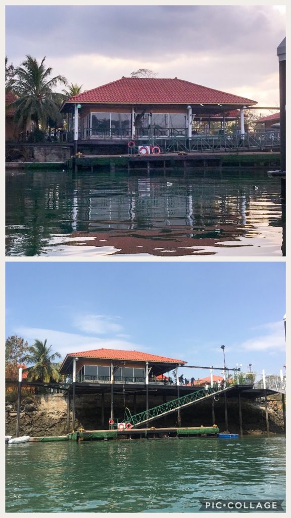 La Playita dinghy dock at high tide and low tide.