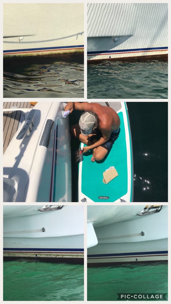 Cleaning the water line of the boat