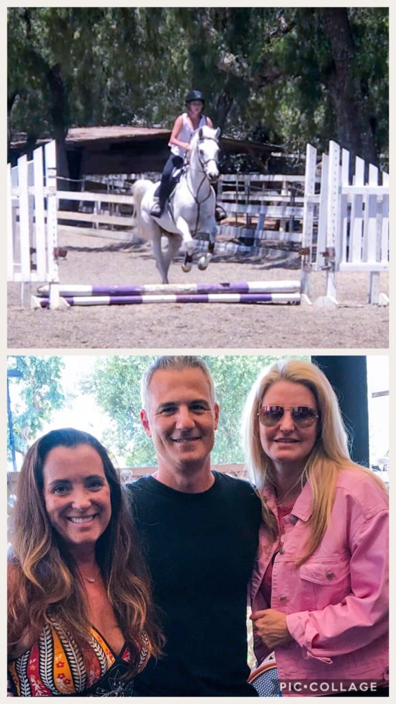 Sis jumping her horse and Ed, Wendy and I