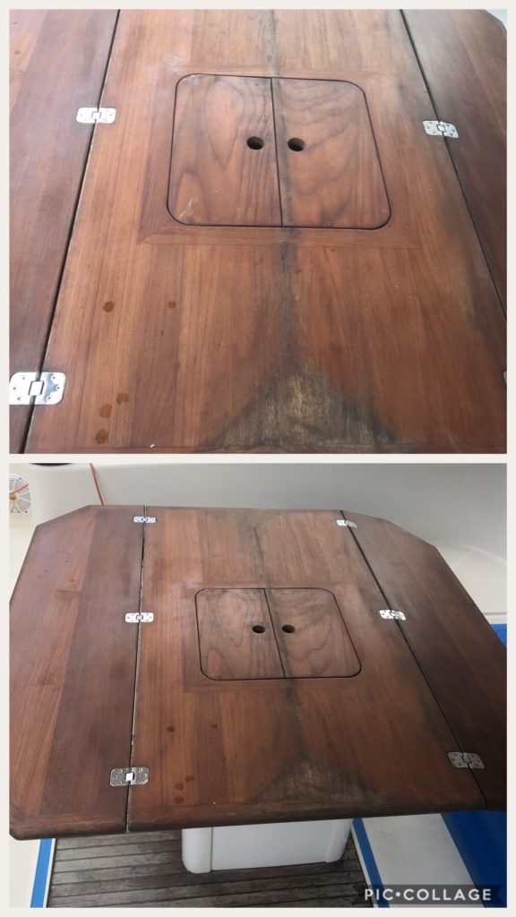 Before Photo: Cockpit Table StarBrite Stain