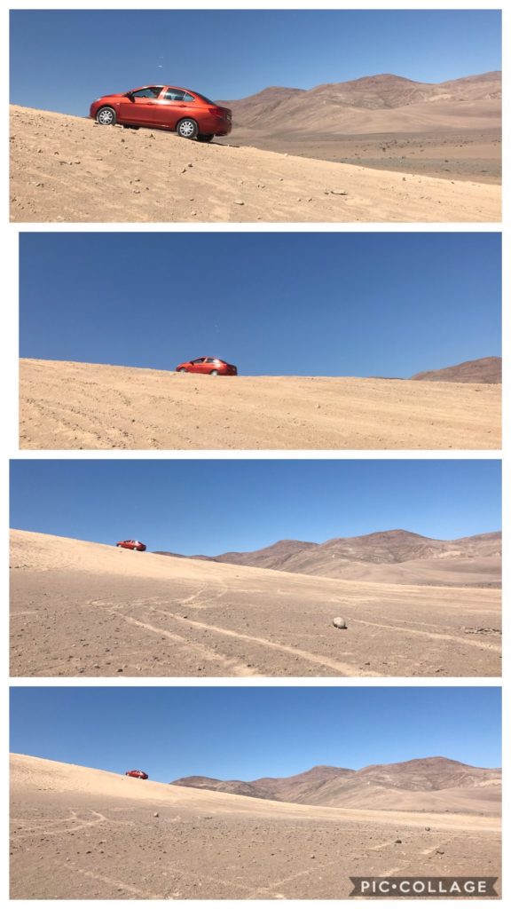 Matt trying to drive the rental car up the hill